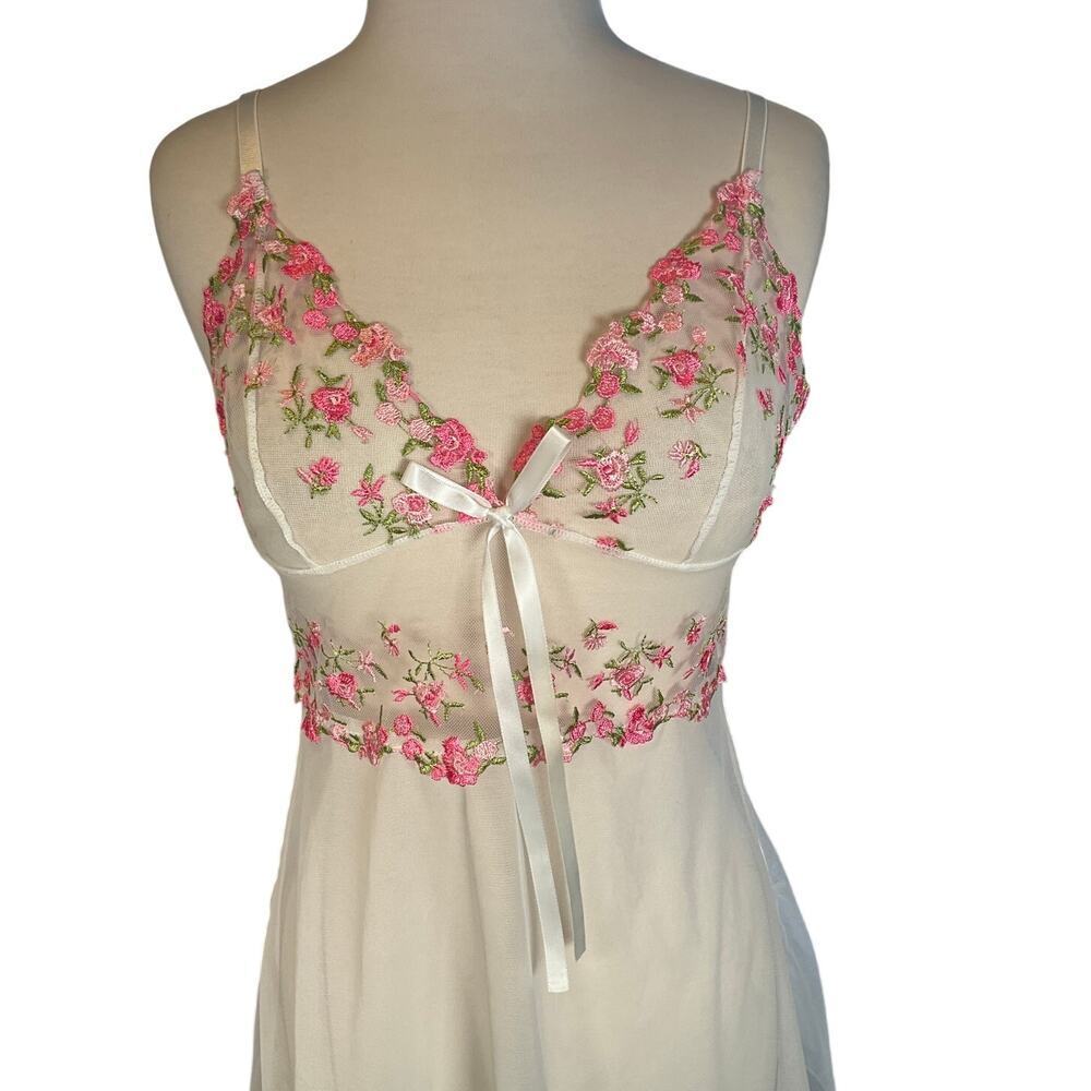 Coquette Fairy Lace Babydoll Chemise Embroidered Rose Sheer Lingerie Small - Picture 6 of 8